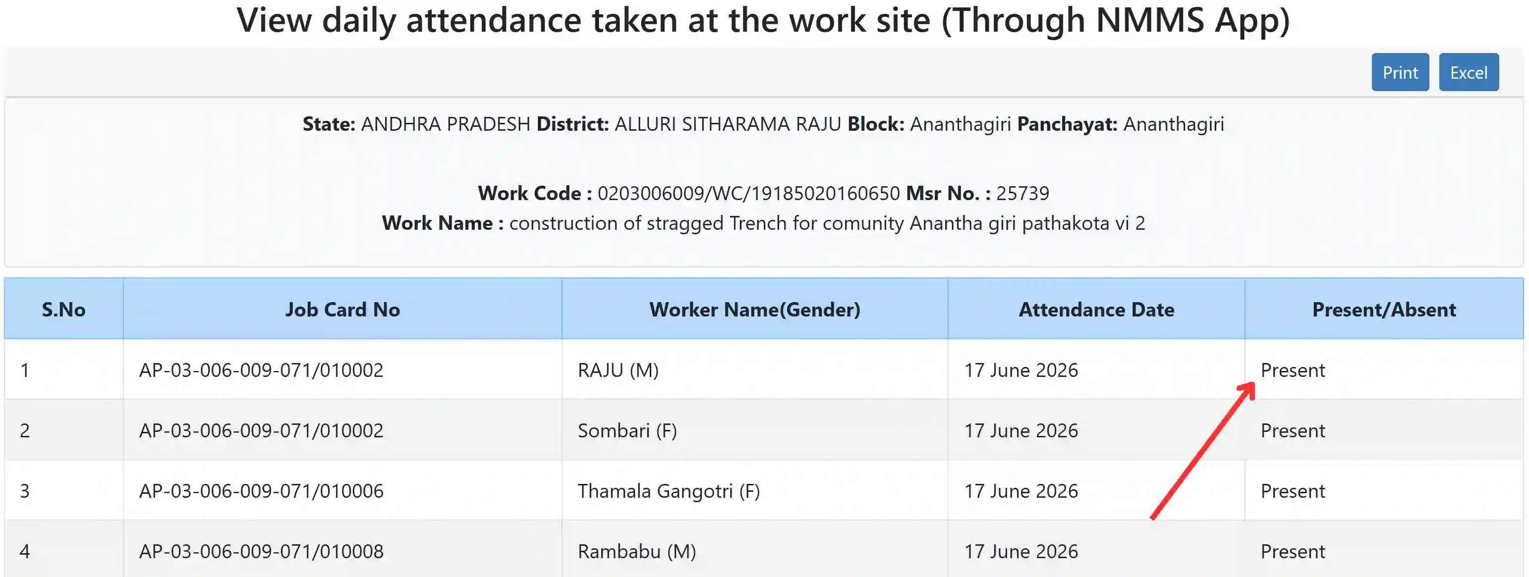 Nrega Attendance List